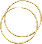 14kt Yellow Gold Diamond Cut Hoop Earrings, Polished Finish