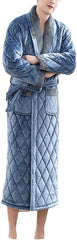 YTR6TW Men's Winter Terry Bathrobe Thick Warm Flannel Robes Luxury Solid Plaid Long Robes Man Towel Robes