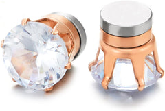 Mens Womens Magnetic Cubic Zirconia Stud Earrings, Steel, Non-Piercing Clip On Cheater Fake Ear