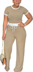 HTD Womens 2 Piece Outfits Casual Sweatsuits Set Short Sleeve Matching Sets Tracksuit