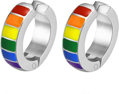 Rainbow Clip On Earrings LGBT Pride Stainless Steel Unisex Non Piecerd Hoops Jewelry for Men Women Cartilage Ear Cuffs Earrings