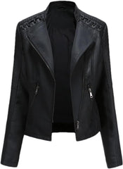 Women's Moto Biker Zipper Jacket 4XL Autumn Leather-Look Windbreaker Outwear