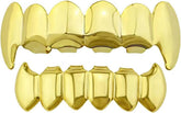 18K Gold Plated Hip Hop Teeth Grillz Caps Vampire Fangs 6 Teeth Mouth Top Bottom Grills Set for Men Women Party Accessories Teeth Grills
