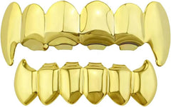18K Gold Plated Hip Hop Teeth Grillz Caps Vampire Fangs 6 Teeth Mouth Top Bottom Grills Set for Men Women Party Accessories Teeth Grills