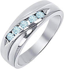 Gold & Diamonds Jewellery 1.2 Ctw Round Cut Aquamarine 14k Black Gold Plated 5-Stone Mens Band Ring Wedding Band Ring for Mens