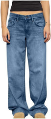 Women's 2025 Wide Leg Jeans Distressed Mid Waist Denim Pants Vintage Trousers Casual Loose Fit Lightweight Trousers