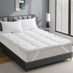 3"& 4" Ultra Thickness Fitted Down Alternative Fiber Mattress Topper with Elastic Deep Strape