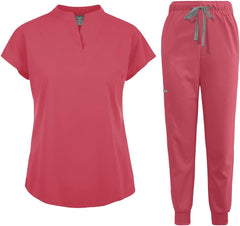 niaahinn Scrubs Set for Women Nurse Uniform Jogger Suit Stretch Top & Pants with Multi Pocket for Nurse Esthetician Workwear