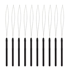 10 Pcs Hair Extension Loop Needle Threader Pulling Hook Tool and Bead Device Tool for Hair Extensions (Black)