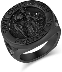 Vintage Patron Saint Christopher Titanium Steel Ring for Men – Religious Protection Amulet