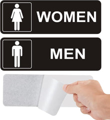 Restroom Sign - (2 Pack ) Metal Restroom Signs for Business with Strong Self-Adhesive, Bathroom Signs for Home Door or Wall, Ideal Unisex Restroom Signs for Women and Men, Easy to Install (Black Men and Women, 9" x 6")