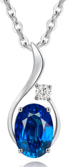 FANCIME 14K Solid White Gold Oval Gemstone Necklace with Diamond Pendant Gifts for Mom Women,16"+2" Inches