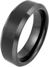 King's Cross Engraved Modern Minimalist Black Brushed Satin Finish 4mm/6mm/8mm Tungsten Carbide Band Ring w/ Beveled Edges & Comfort Fit Inner Band.
