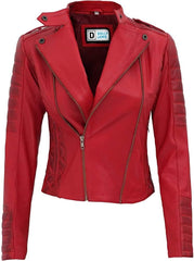D DOLLY LAMB Women's Winter Wear Lambskin Leather Biker Jacket, Full Soft & Smooth for Girl, Red, Large