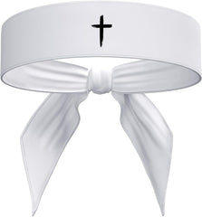 Cross Sports Head Tie Headband Sweat Fitness Black White - Christian Jesus God Scripture Bible Verse Faith Men's Women's Kids