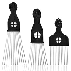 2 Pack Hair Picks for Afro, Curly Hair Styling - Metal Hairdressing Tools for Women and Men (Black)