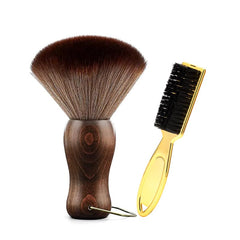 Barber Neck Duster Brush Wood Handle with Hook for Hair Cutting… (Neck brush+Gold brush)