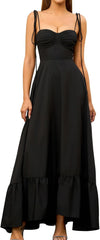 GLNEGE Women's Summer Spaghetti Strap Maxi Wedding Guest Dress Smocked Ruffle Tea Party Dresses Flowy A Line Sundress