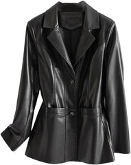 Fashion Sheepskin Jackets Women Long Sleeve Single-Breasted Leather Coats Casual Ladies Slim Split Leather Jackets