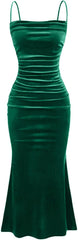 Women's Velvet Bodycon Dress Spaghetti Strap Sleeveless Wedding Guest Dress Sexy Evening Club Party Long Dresses