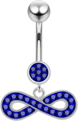 Multi Crystal Gemstone Stylish Round and Infinity Sign Dangling Design 925 Sterling Silver with Stainless Steel Belly Ring - Belly Button jewelry - Navel jewelry