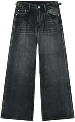 Mens Vintage Straight Denim Pants Loose Fit Wide Leg Casual High Street Fashion Trousers