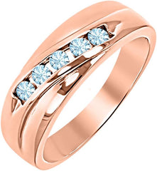 Gold & Diamonds Jewellery 1.2 Ctw Round Cut Aquamarine 14k Black Gold Plated 5-Stone Mens Band Ring Wedding Band Ring for Mens
