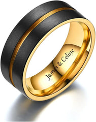 Men's Black Tungsten Carbide Wedding Band 8mm Comfort Fit,Promise Rings for Him Engraved Personalized,Custom Blue Line Engagement Ring for Men Silver/Gold/Rose Gold/Blue,Size 6-13