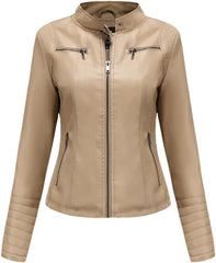 Women's Thin Motorcycle Leather Jacket Spring American Cropped Fashion Trendy Coat