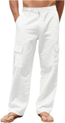 Cambkatl Men's Straight Leg Casual Linen Sweatpants Elastic Waist Loose Stretch Outdoor Hiking Cargo Pants with Pockets
