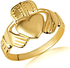 10K and 14K Gold Men's Classic Claddagh Ring Available in Yellow, Rose and White Gold with Multiple RingSize