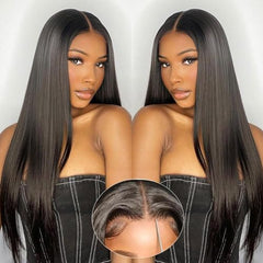 Wear and Go Glueless Wigs Human Hair Pre Plucked Pre Cut 6x4 Straight Lace Front Wigs Human Hair Wigs for Women No Glue Hd Lace Front Closure Ready to Wear Wigs 180% Density 20 Inch Natural Black