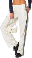 Mxiqqpltky Baggy Parachute Pants for Women Elastic Low Waist Y2K Striped Sweatpants Wide Leg Jogger Track Pants Streetwear