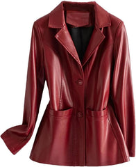 Fashion Sheepskin Jackets Women Long Sleeve Single-Breasted Leather Coats Casual Ladies Slim Split Leather Jackets