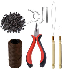 Hair Extensions Tool Kit: 200 Pcs Silicone Lined Micro Links Beads, 1 Three Hole Hair Pliers, 1 Roll Sewing Thread, 1 Loop Needle Threader, 1 Pulling Hook Needle, 8 Sewing Needles (Blonde)