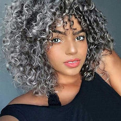rosmile Curly Wigs for Black Women - Natural Black Synthetic African American Full Kinky Curly Afro Hair Wig with Bangs