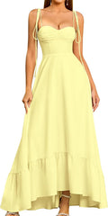 GLNEGE Women's Summer Spaghetti Strap Maxi Wedding Guest Dress Smocked Ruffle Tea Party Dresses Flowy A Line Sundress