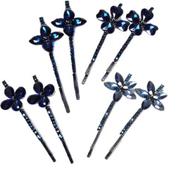 WHITEBRIDGE 12pcs Vintage Pearl Hair Bobby Pins Metallic Flower Barrettes Combination Hair Clips for Women Girls, Shiny Crystal Diamand Bobby Pins