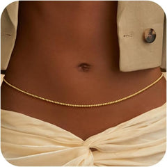 CHESKY Gold Waist Chain, Dainty Body Chain Jewelry for Women Non Tarnish Adjustable Waterproof Belly Chain Sexy Waist Beads for Womens Chain Belt Gold Heart Cross Bow Beach Prom Jewelry for Women