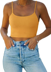 REORIA Women's Sexy Adjustable Spaghetti Strap Double Lined Seamless Camisole Tank Yoga Crop Tops