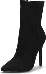 CAMSSOO Women's Ankle Boots Stiletto High Heels Boots Sexy Pointed Toe Side Zipper Sock Boots Comfy Mid Calf Booties