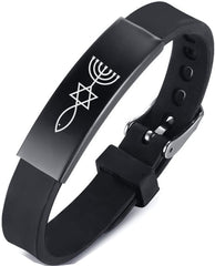 Adjustable Silicone Messianic Jewish Christian Bracelet for Women Men Teens, Jerusalem Seal Star of David Menorah Christ Fish Amulet Symbolic Bangle Wristband for Protection