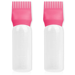 BLAAROOM 2Pack Root Comb Applicator Bottle - 6 Oz Hair Oil Applicator, Dye Bottle Tools with Oil Dispenser & Root Comb Brush - Pink