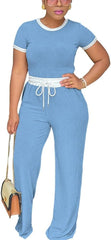 HTD Womens 2 Piece Outfits Casual Sweatsuits Set Short Sleeve Matching Sets Tracksuit
