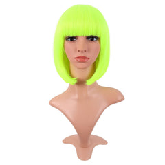 MapofBeauty 12 Inch/30 cm Fashion Lady Short Straight Flat Bangs Bob Wig (Green)