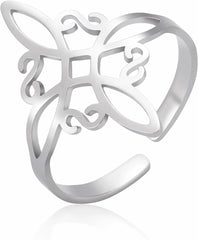 Celtic Knots Ring Stainless Steel Engagement Knuckle Ring Geometric Cross Flower Knot Finger Joint Rings Adjustable Amulet Jewelry for Women Men