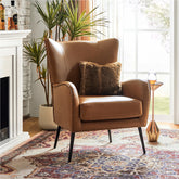 Invidiae Glam Faux Leather Wingback Armchair with Metal Legs Set of 2 by HULALA HOME