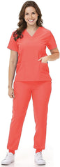 Scrubs Set for Women Nurse Uniform V-Neck Top and Drawstring Jogger Pants with Multi Pocket Nurse Workwear