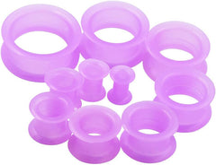 1 PAIR (2pcs) PURPLE SILICONE EYELET TUNNELS Double Flare Gauges Thin Soft Flexible Flesh Plugs 1027