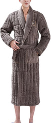 YTR6TW Men's Winter Terry Bathrobe Thick Warm Flannel Robes Luxury Solid Plaid Long Robes Man Towel Robes